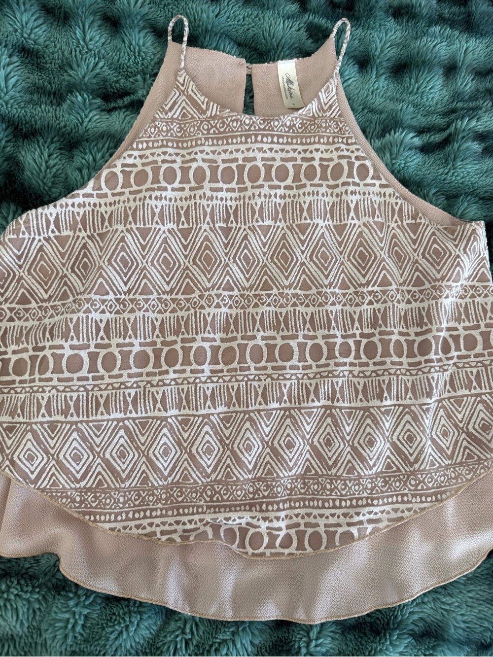 Mahina Blush and White Aztec-Print Halter Camisole